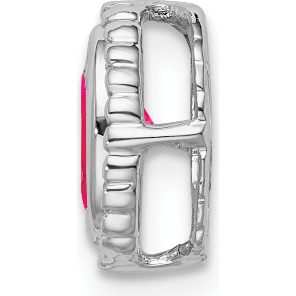 14K White Gold Oval Ruby Beaded Edge Chain Slide - 0.6 Carat Ruby by Lumare Gioia