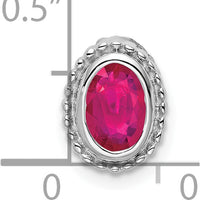 14K White Gold Oval Ruby Beaded Edge Chain Slide - 0.6 Carat Ruby by Lumare Gioia