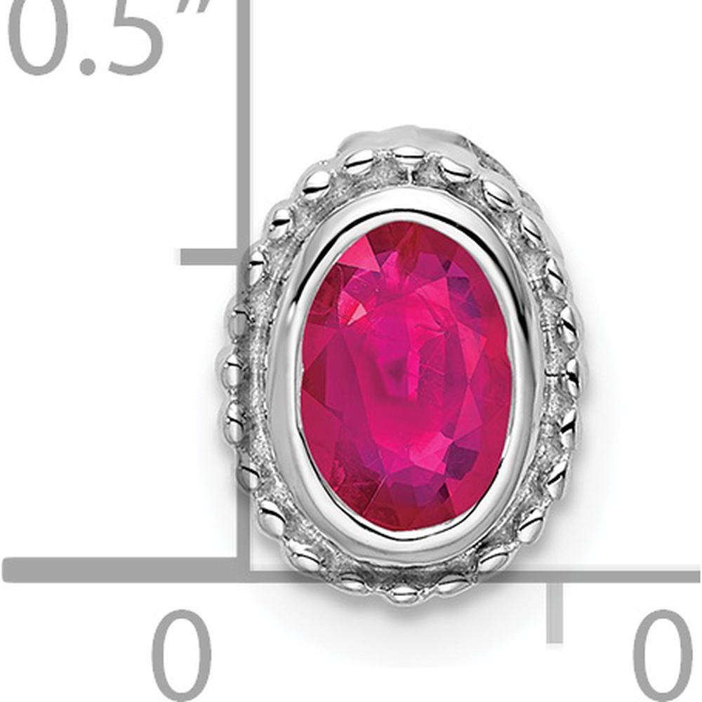 14K White Gold Oval Ruby Beaded Edge Chain Slide - 0.6 Carat Ruby by Lumare Gioia