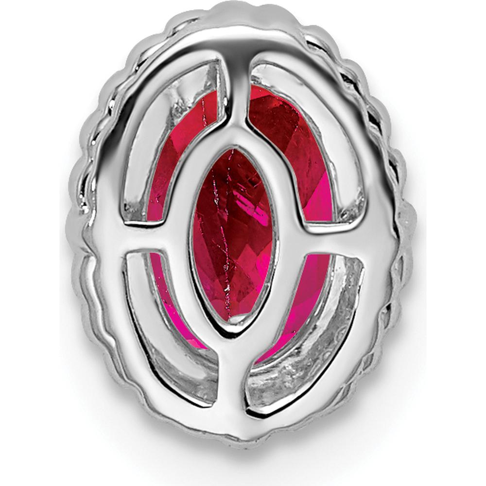 14K White Gold Oval Ruby Beaded Edge Chain Slide - 0.6 Carat Ruby by Lumare Gioia