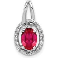 14K White Gold Oval Ruby Pendant with Diamond Halo - 0.86 Carat Ruby, 0.02 Carat Diamonds by Lumare Gioia