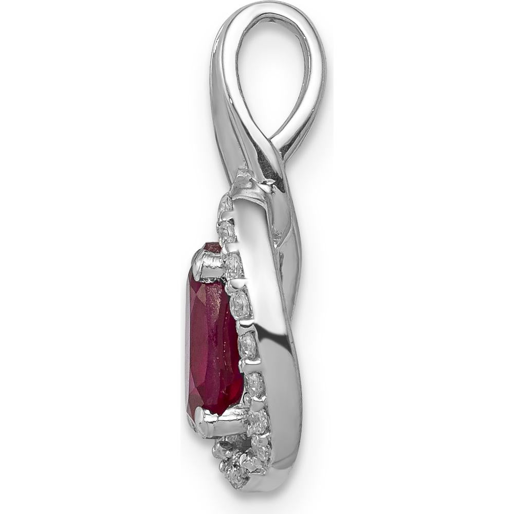 14K White Gold Oval Ruby Pendant with Diamond Halo - 0.86 Carat Ruby, 0.02 Carat Diamonds by Lumare Gioia