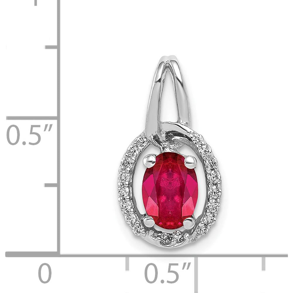 14K White Gold Oval Ruby Pendant with Diamond Halo - 0.86 Carat Ruby, 0.02 Carat Diamonds by Lumare Gioia