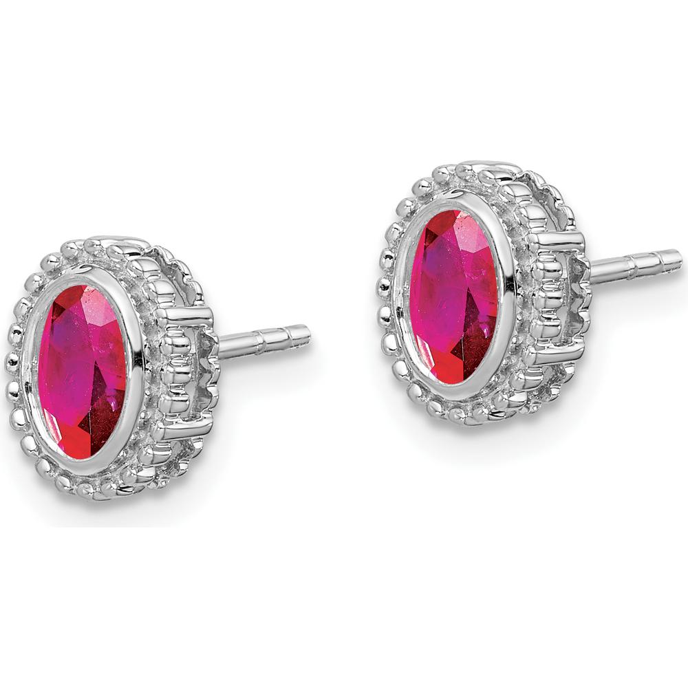 14K White Gold Oval Ruby Post Earrings - 0.32 Carat Total Ruby Weight by Monteluci Fine Jewelry