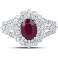 14K White Gold Oval Ruby Solitaire Fashion Ring with Round Diamonds - 2.07 Carat Total Gemstone Weight