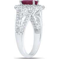 14K White Gold Oval Ruby Solitaire Fashion Ring with Round Diamonds - 2.07 Carat Total Gemstone Weight