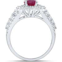 14K White Gold Oval Ruby Solitaire Fashion Ring with Round Diamonds - 2.07 Carat Total Gemstone Weight