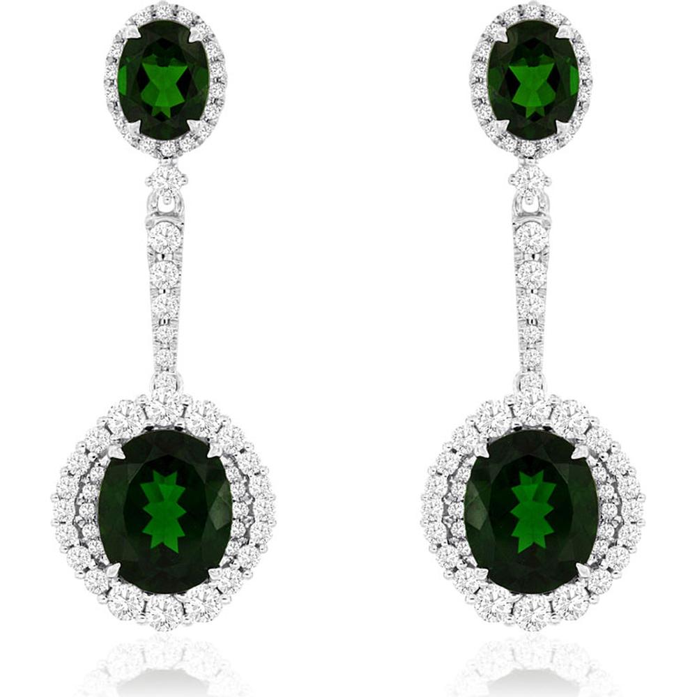 14K White Gold Oval Russalite & Diamond Halo Drop Earrings - 2.15 Carat Russalite Top, 9.20 Carat Russalite Bottom, Total Diamond Accents - 11.35 Total Carat Weight - Royal Jewelry