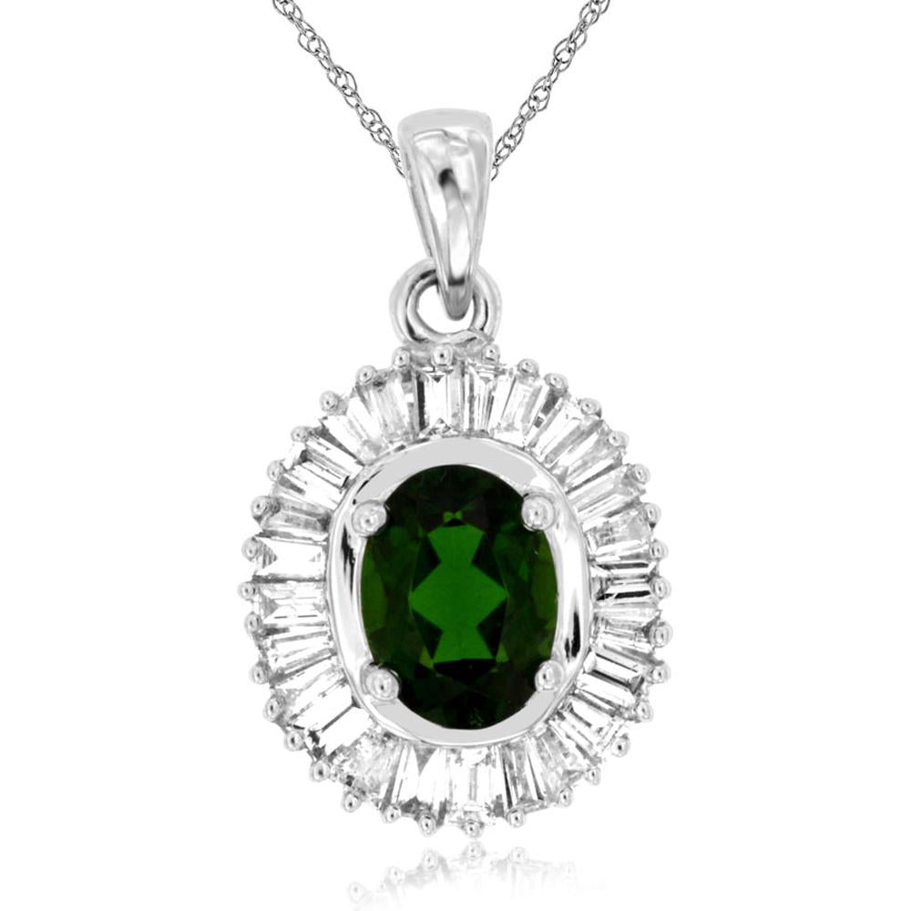 14K White Gold Oval Russalite and Diamond Halo Pendant with 1.30 Carat Russalite and 0.75 Carat Total Diamond Weight - Royal Jewelry