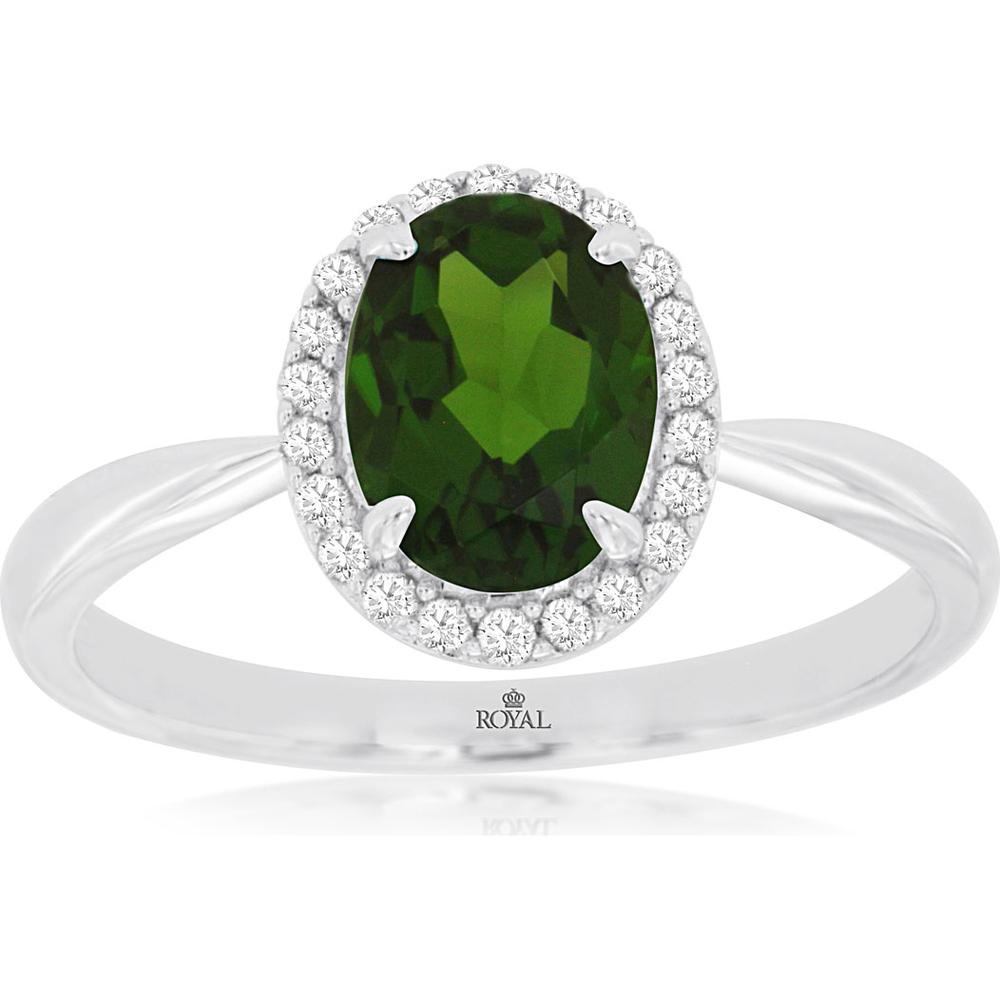 14K White Gold Oval Russalite and Diamond Halo Ring - 1.30 Carat Russalite, 0.14 Carat Total Diamond Weight - Royal Jewelry