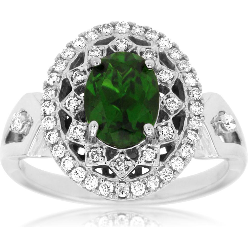 14K White Gold Oval Russalite and Diamond Halo Ring - 1.30 Carat Russalite, 0.30 Carat Total Diamond Weight - Royal Jewelry