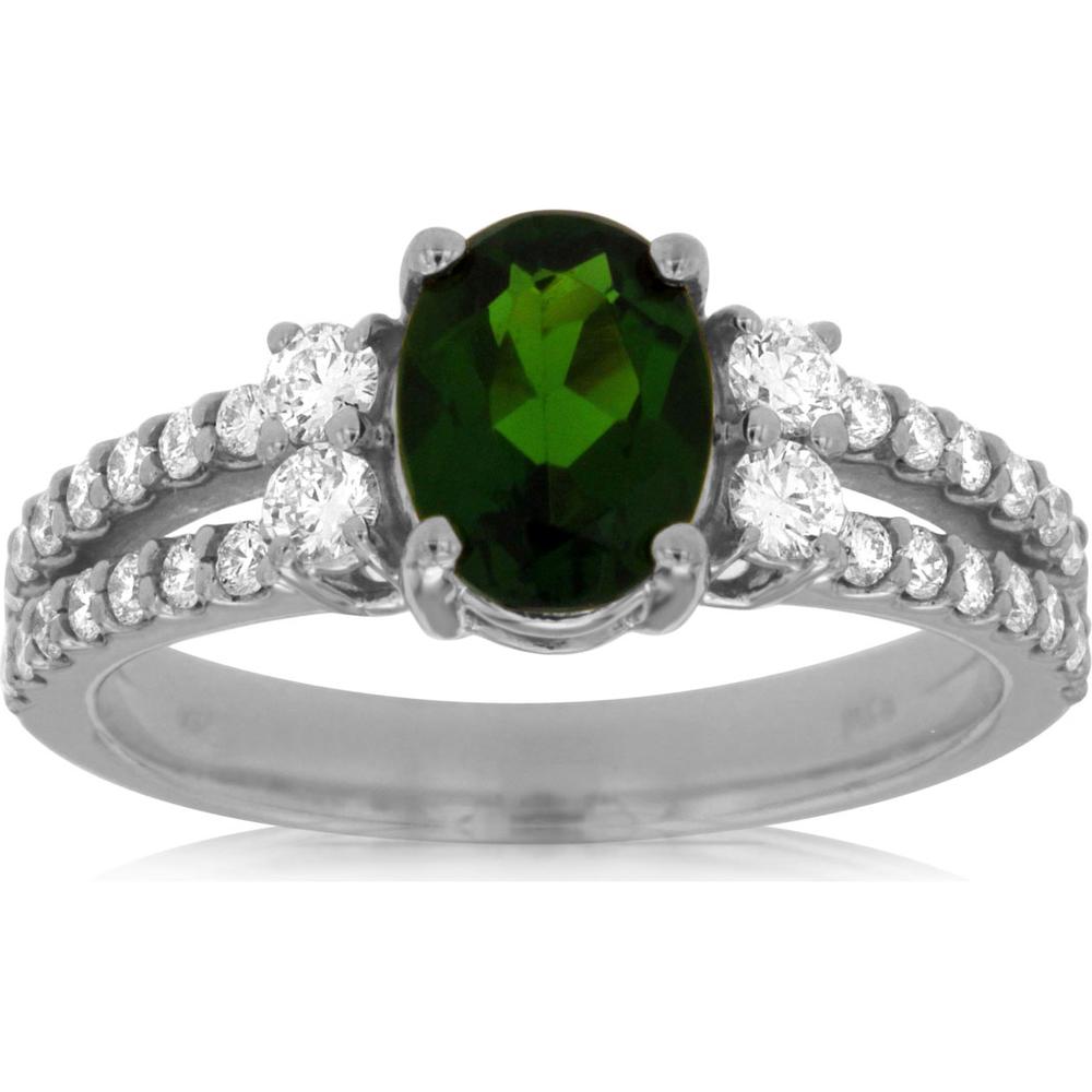 14K White Gold Oval Russalite and Diamond Ring with 1.30 Carat Green Russalite Center Stone and 0.65 Carat Total Diamond Weight - Royal Jewelry