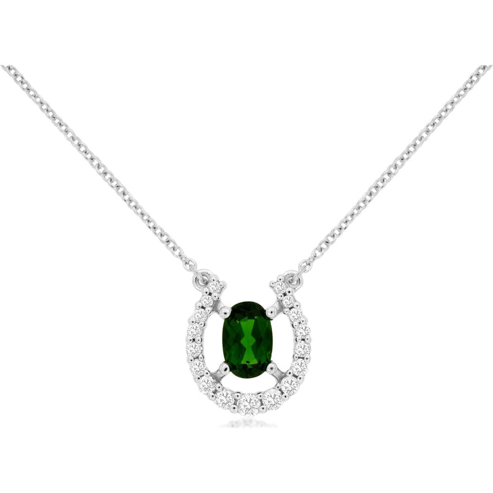 14K White Gold Oval Russalite Pendant Necklace with Round Diamond Accents - 0.45 Carat Russalite & 0.20 Carat Total Diamond Weight - Royal Jewelry