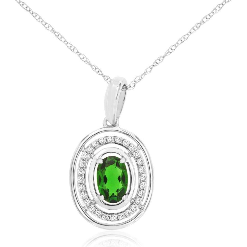 14K White Gold Oval Russalite Pendant with Diamond Halo - 0.45 Carat Russalite, 0.09 Carat Diamond - Royal Jewelry