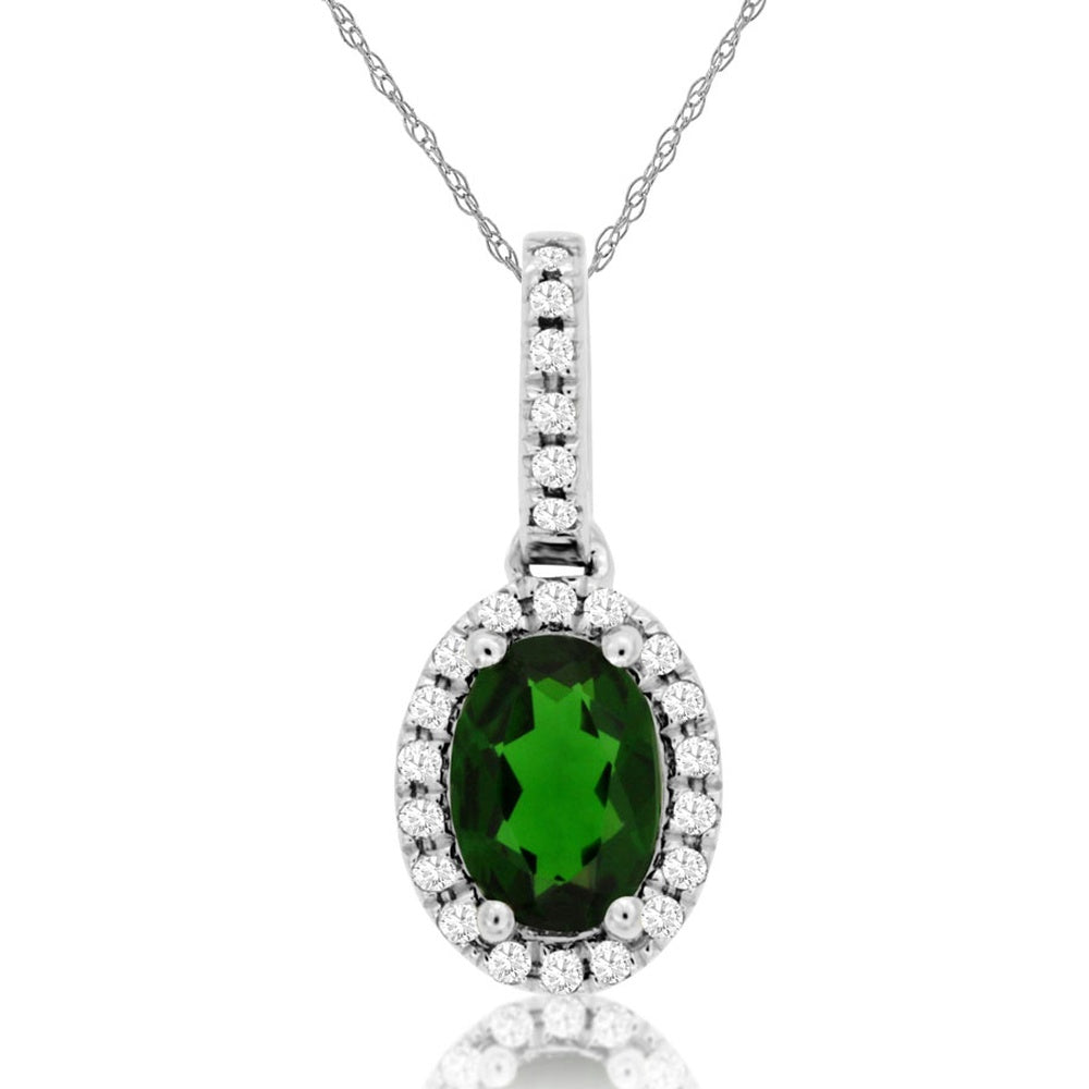 14K White Gold Oval Russalite Pendant with Diamond Halo Accents - 0.95 Carat Russalite and 0.12 Carat Total Diamond Weight - Royal Jewelry