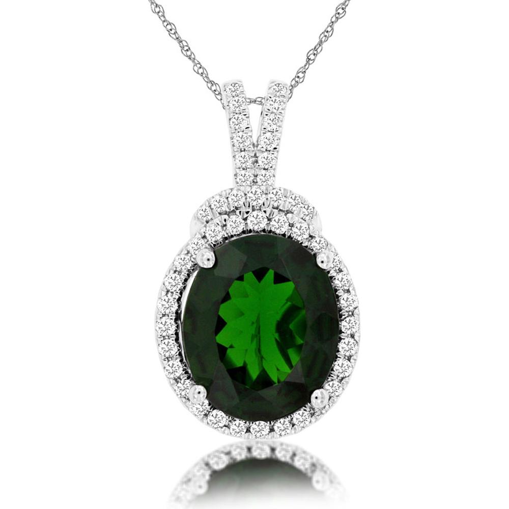 14K White Gold Oval Russalite Pendant with Diamond Halo and Diamond Bail - 4.25 Carat Russalite & 0.37 Carat Total Diamond Weight - Royal Jewelry