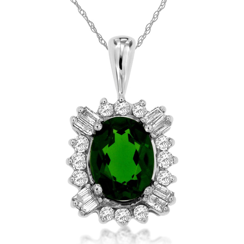14K White Gold Oval Russalite Pendant with Round and Baguette Diamond Halo - 1.30 Carat Russalite and 0.25 Carat Total Diamond Weight - Royal Jewelry