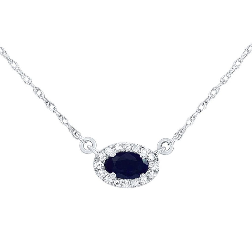 14K White Gold Oval Sapphire and Diamond 18-Inch Necklace - 3/8 Carat Total Gemstone Weight