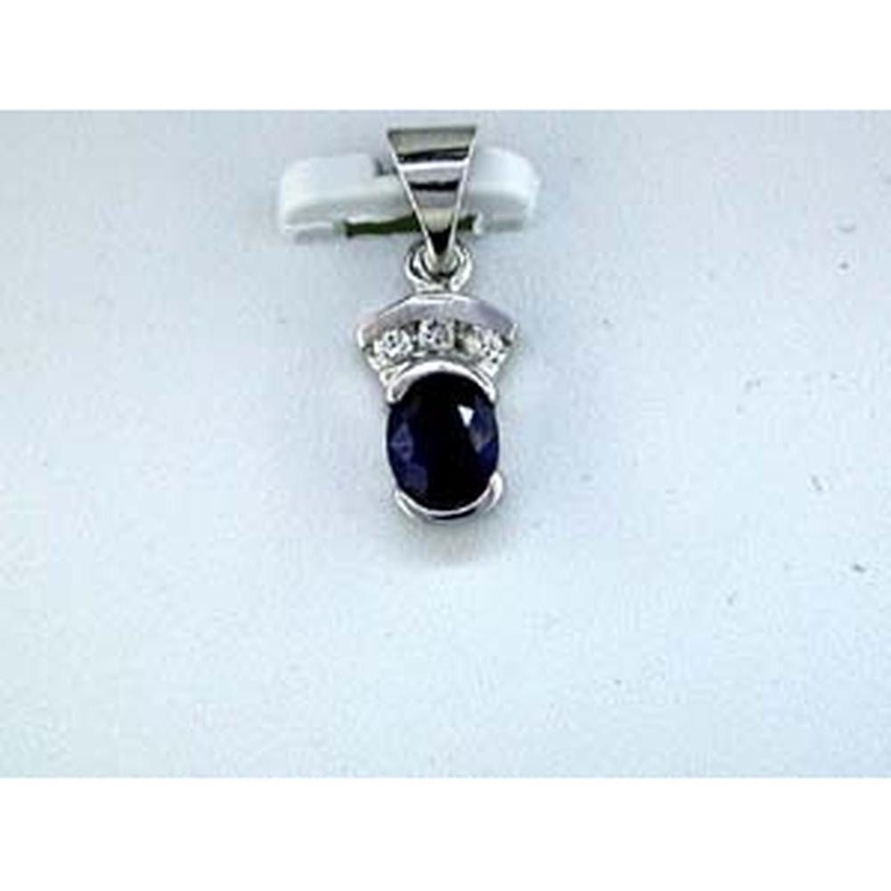 14K White Gold Oval Sapphire and Diamond Accent Pendant - 0.45 Carat Sapphire, 0.04 Carat Total Diamond Weight - Royal Jewelry