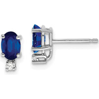 14K White Gold Oval Sapphire and Diamond Earrings - 0.65 Carat Sapphire, 0.04 Carat Total Diamond Weight by Monteluci Fine Jewelry