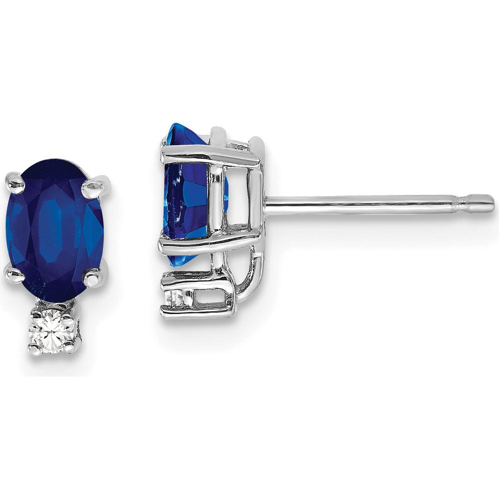 14K White Gold Oval Sapphire and Diamond Earrings - 0.65 Carat Sapphire, 0.04 Carat Total Diamond Weight by Monteluci Fine Jewelry