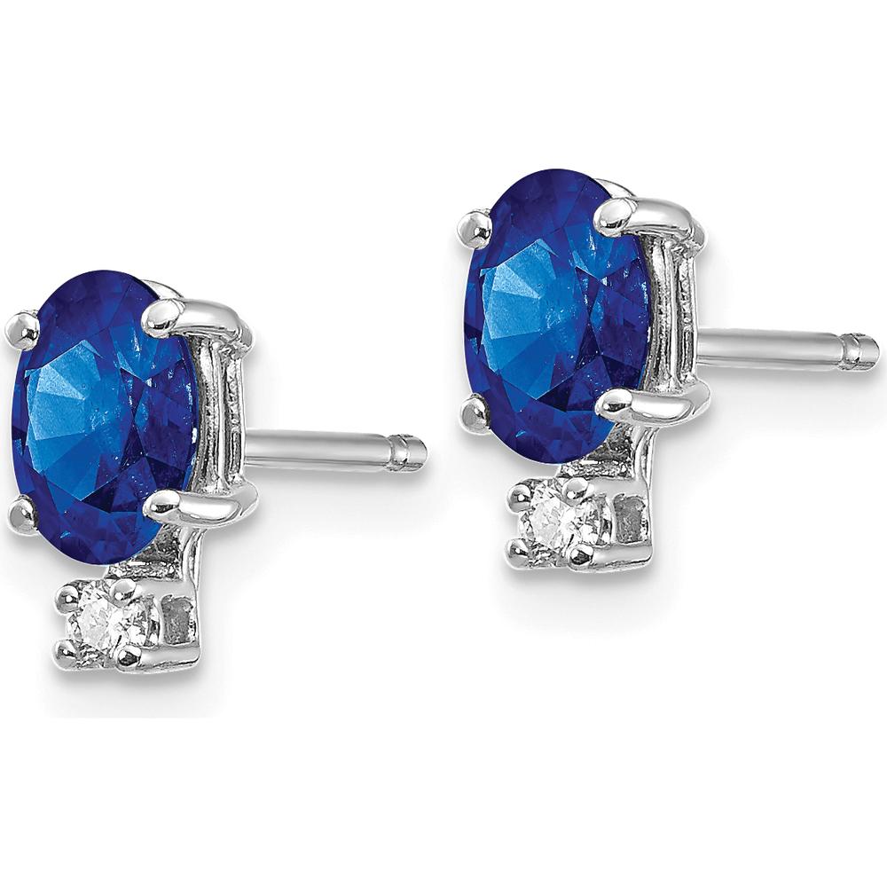 14K White Gold Oval Sapphire and Diamond Earrings - 0.65 Carat Sapphire, 0.04 Carat Total Diamond Weight by Monteluci Fine Jewelry