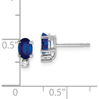 14K White Gold Oval Sapphire and Diamond Earrings - 0.65 Carat Sapphire, 0.04 Carat Total Diamond Weight by Monteluci Fine Jewelry