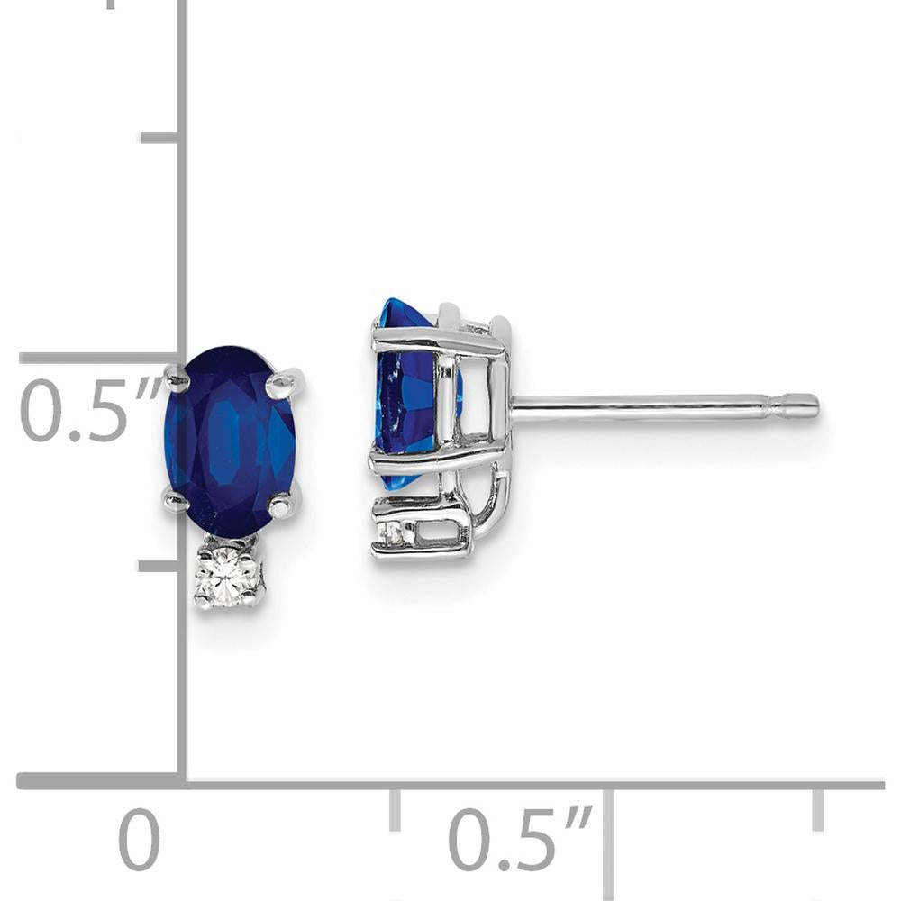 14K White Gold Oval Sapphire and Diamond Earrings - 0.65 Carat Sapphire, 0.04 Carat Total Diamond Weight by Monteluci Fine Jewelry