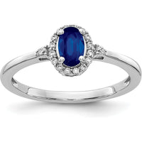 14K White Gold Oval Sapphire and Diamond Halo Ring - 0.60 Carat Total Sapphire Weight, 0.32 Carat Total Diamond Weight by 0