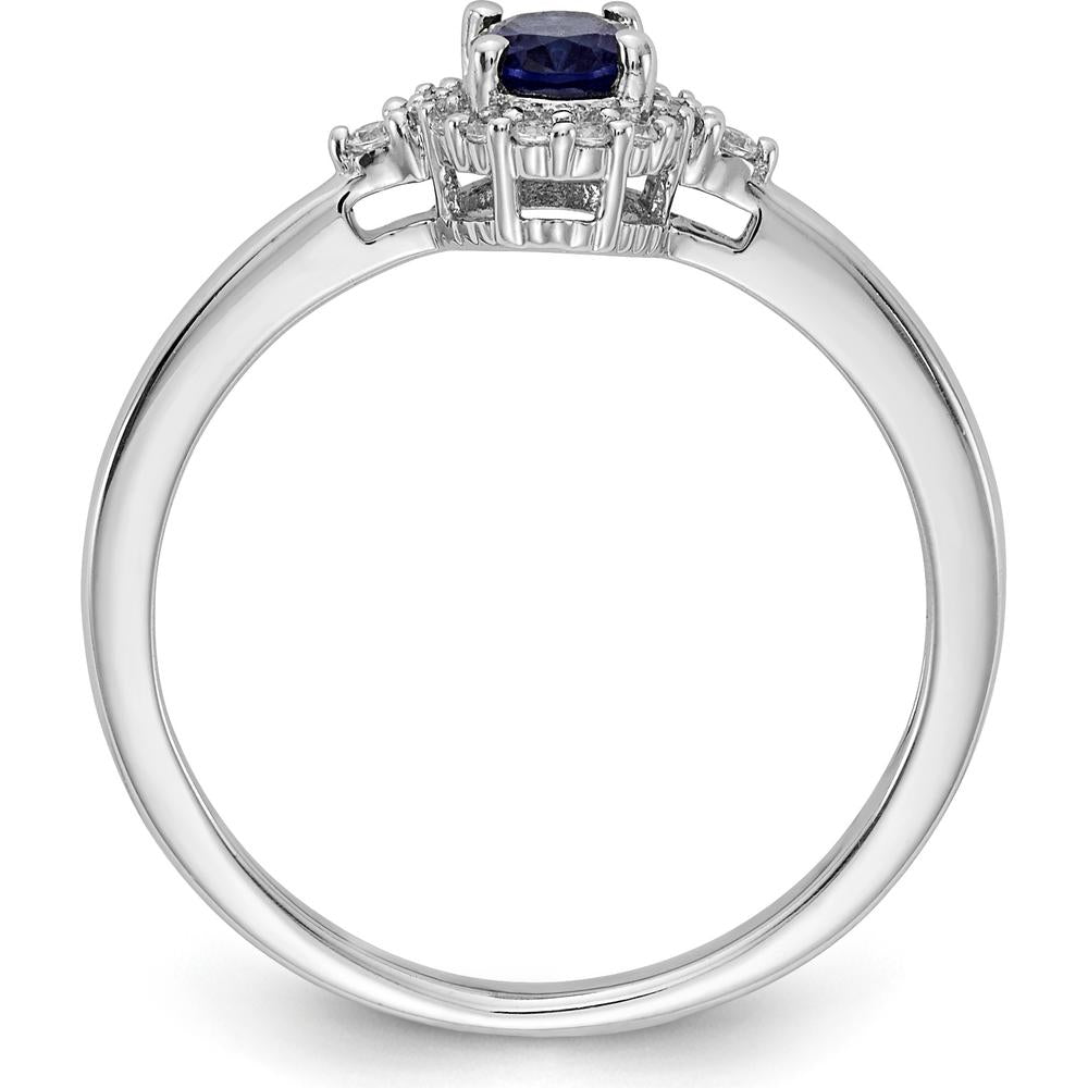 14K White Gold Oval Sapphire and Diamond Halo Ring - 0.60 Carat Total Sapphire Weight, 0.32 Carat Total Diamond Weight by 0