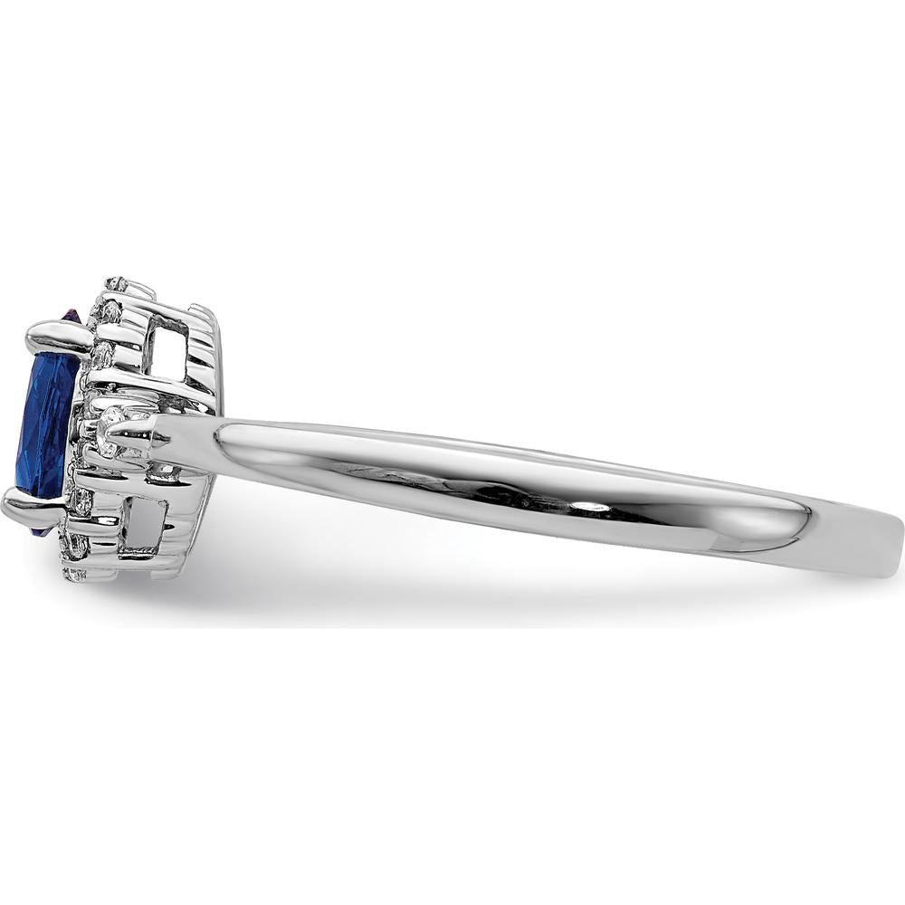 14K White Gold Oval Sapphire and Diamond Halo Ring - 0.60 Carat Total Sapphire Weight, 0.32 Carat Total Diamond Weight by 0