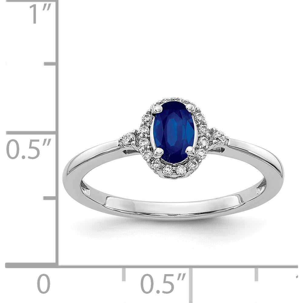 14K White Gold Oval Sapphire and Diamond Halo Ring - 0.60 Carat Total Sapphire Weight, 0.32 Carat Total Diamond Weight by 0