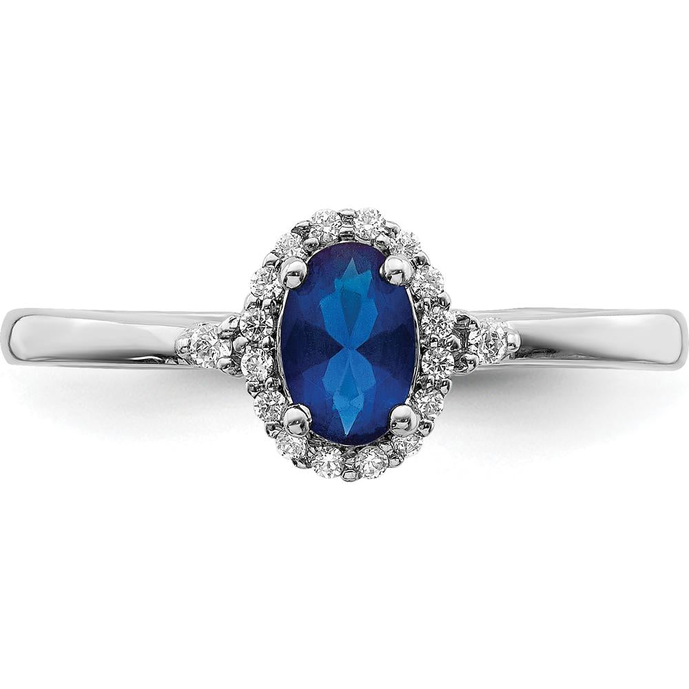 14K White Gold Oval Sapphire and Diamond Halo Ring - 0.60 Carat Total Sapphire Weight, 0.32 Carat Total Diamond Weight by 0