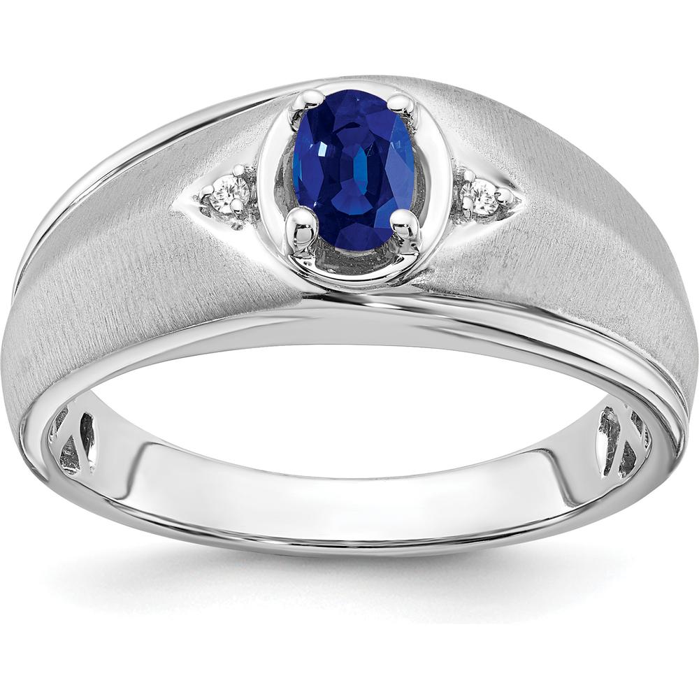 14K White Gold Oval Sapphire and Diamond Men's Ring with Natural Sapphire - 0.6 Carat Total Weight by 0