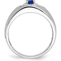 14K White Gold Oval Sapphire and Diamond Men's Ring with Natural Sapphire - 0.6 Carat Total Weight by 0
