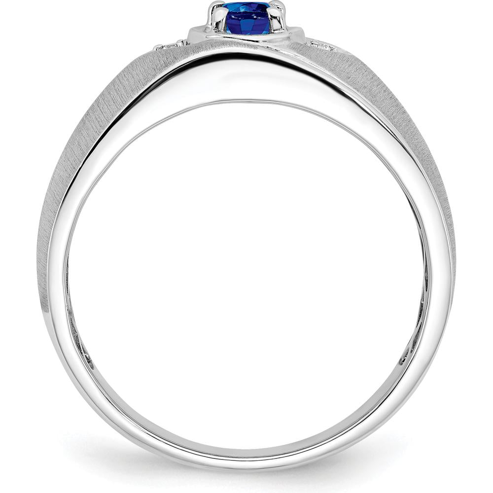 14K White Gold Oval Sapphire and Diamond Men's Ring with Natural Sapphire - 0.6 Carat Total Weight by 0