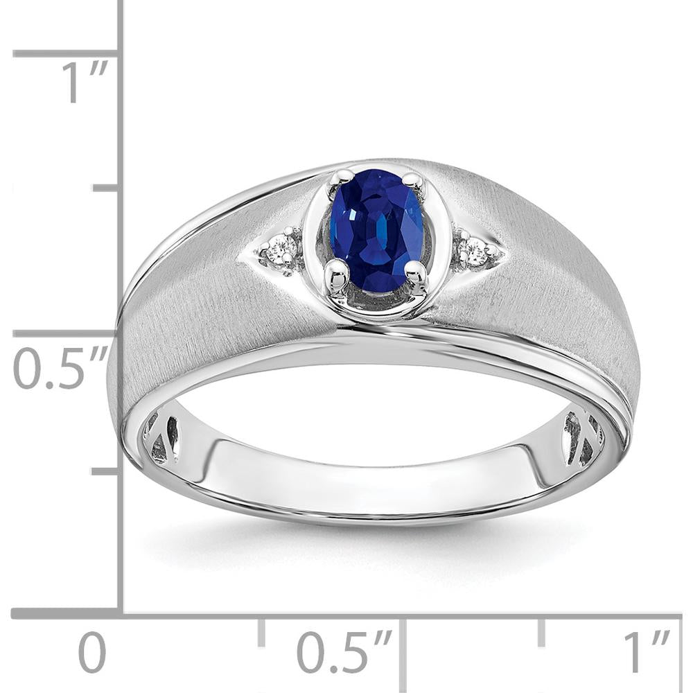 14K White Gold Oval Sapphire and Diamond Men's Ring with Natural Sapphire - 0.6 Carat Total Weight by 0