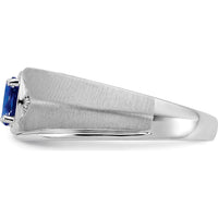 14K White Gold Oval Sapphire and Diamond Men's Ring with Natural Sapphire - 0.6 Carat Total Weight by 0