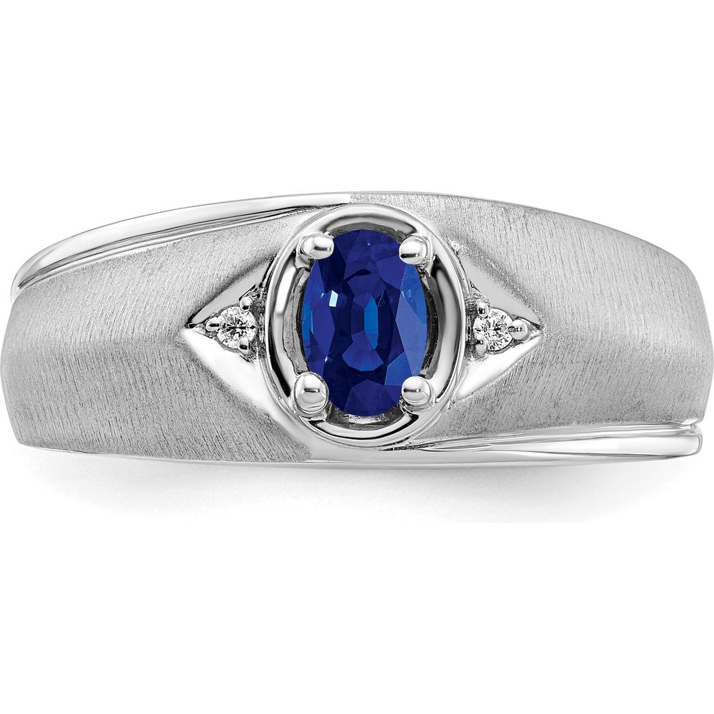 14K White Gold Oval Sapphire and Diamond Men's Ring with Natural Sapphire - 0.6 Carat Total Weight by 0