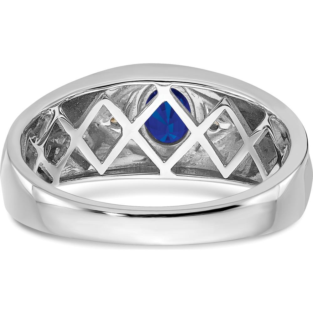 14K White Gold Oval Sapphire and Diamond Men's Ring with Natural Sapphire - 0.6 Carat Total Weight by 0