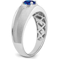 14K White Gold Oval Sapphire and Diamond Men's Ring with Natural Sapphire - 0.6 Carat Total Weight by 0
