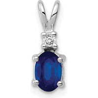 14K White Gold Oval Sapphire and Diamond Pendant - 0.65 Carat Sapphire, 0.02 Carat Diamond by Monteluci Fine Jewelry