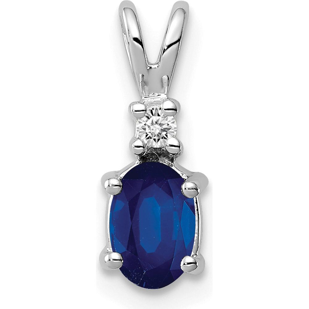 14K White Gold Oval Sapphire and Diamond Pendant - 0.65 Carat Sapphire, 0.02 Carat Diamond by Monteluci Fine Jewelry