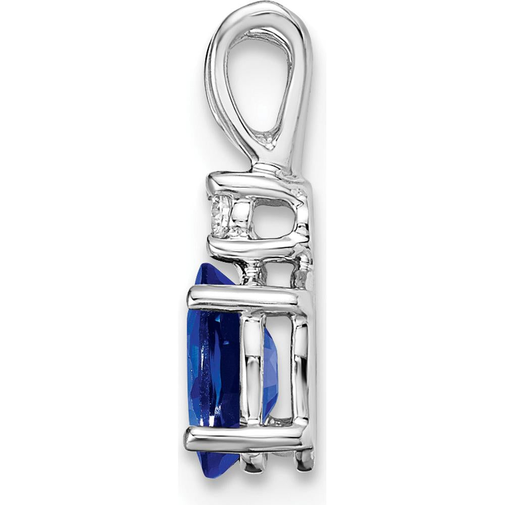 14K White Gold Oval Sapphire and Diamond Pendant - 0.65 Carat Sapphire, 0.02 Carat Diamond by Monteluci Fine Jewelry