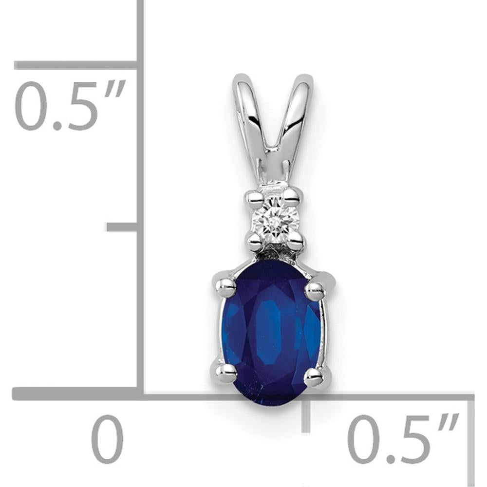 14K White Gold Oval Sapphire and Diamond Pendant - 0.65 Carat Sapphire, 0.02 Carat Diamond by Monteluci Fine Jewelry