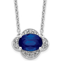 14K White Gold Oval Sapphire and Diamond Pendant Necklace - 1.06 Carat Sapphire, 0.12 Carat Total Diamond Weight by Monteluci Fine Jewelry
