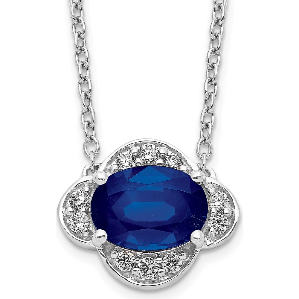 14K White Gold Oval Sapphire and Diamond Pendant Necklace - 1.06 Carat Sapphire, 0.12 Carat Total Diamond Weight by Monteluci Fine Jewelry