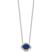 14K White Gold Oval Sapphire and Diamond Pendant Necklace - 1.06 Carat Sapphire, 0.12 Carat Total Diamond Weight by Monteluci Fine Jewelry