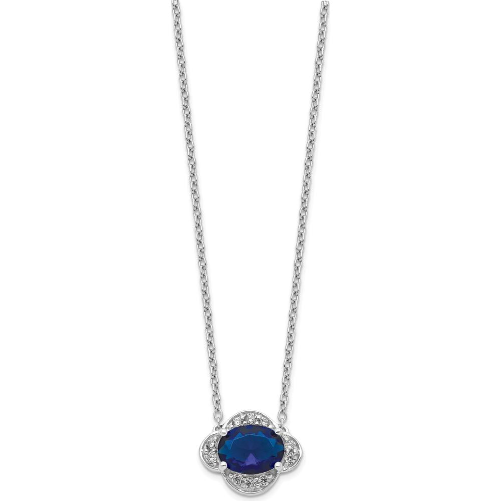14K White Gold Oval Sapphire and Diamond Pendant Necklace - 1.06 Carat Sapphire, 0.12 Carat Total Diamond Weight by Monteluci Fine Jewelry