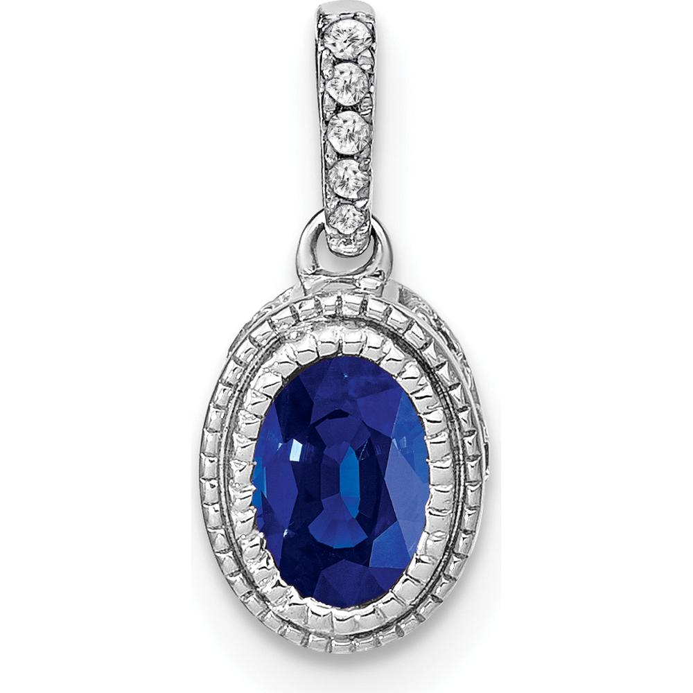 14K White Gold Oval Sapphire and Diamond Pendant with Round Diamonds - 0.6 Carat Total Sapphire Weight and 0.03 Carat Total Diamond Weight by Lumare Gioia